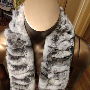 Gray white rabbit fur scarf